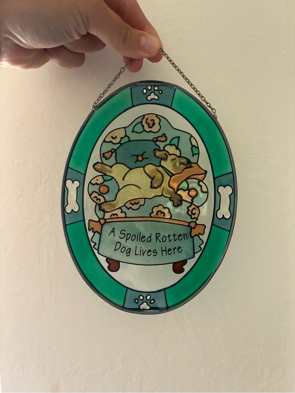 Stained Glass-Style Dog Wall Plaque - Teal & Green